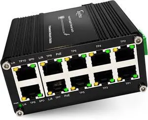 Industrial Gigabit 10-Port 802.3at PoE Switch, 20Gbps Ethernet Switch Supporting DIN-Rail, 48~57VDC Input