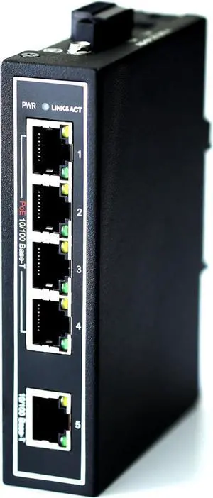WIWAV WDH-5ET-POE 10/100Mbps Unmanaged 5-Port PoE Industrial Ethernet Switches with DIN Rail/Wall-Mount (UL Listed,Fanless,-30~75)