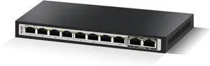 AI1010G Ultra-Slim 8 Port PoE Gigabit Ethernet Switch w/ 2 Gigabit Uplink | 8 PoE+ Port @ 96W | AI QoS ,VLAN, Extend | PoE Auto Recovery | Desktop/Wall Mount | Silent Operation | Plug & Play