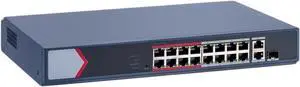 DS-3E1318P-EI/M HIK 16 Port Fast Ethernet Smart PoE Switch with 16X 10/100Mbps PoE Ports & 1X Gigabit RJ45 Port, 130W PoE Power Budget, Plug & Play, Sturdy Metal, Fanless(OEM No Logo)