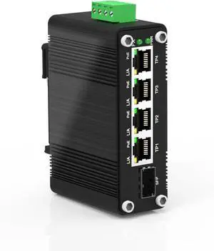 4 Ports PoE Gigabit Industrial Ethernet Switch PoE+ Fiber Switch with 100/1000M SFP IEEE 802.3at PoE Supporting Din-Rail 12~48V DC Input