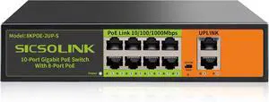 Gigabit Ethernet Network PoE Switch, 8 PoE Ports @120W with 2 Uplink Ports, Support 802.3af/at, Unmanaged, VLAN, for PoE Security Camera, AP (10 Gigabit Ports I 8*PoE+ 2*Uplink)