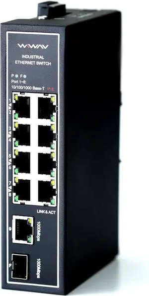 WIWAV WDH-9GT1GF-POE 10/100/1000Mbps 10-Port PoE Gigabit Unmanaged Industrial Ethernet Switches with DIN Rail/Wall-Mount (UL Listed, Fanless, -30°C to 75°C)