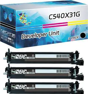 C540X31G Developer Unit Compatible for Lexmark C540N C543DN C544DN C544DTN C544DW Printers, High Yield 30000 Pages, with Chip High-Definition Printing (3 Pack Black)