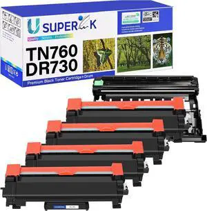 (4 Toner, 1 Drum Compatible for Brother TN760 TN730 Toner Cartridge and DR730 Drum Unit Work with HL-L2395DW HL-L2390DW HL-L2370DW MFC-L2750DW MFC-L2710DW Laser Printer