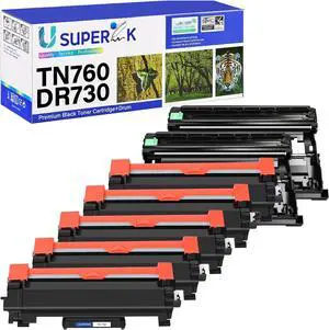 (5 Toner, 2 Drum Compatible for Brother TN760 TN730 Toner Cartridge and DR730 Drum Unit Work with HL-L2395DW HL-L2390DW HL-L2370DW MFC-L2750DW MFC-L2710DW Laser Printer