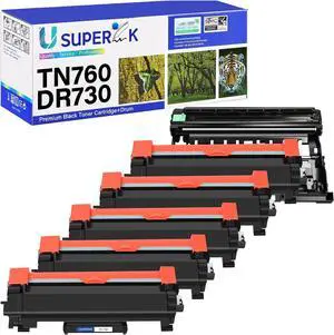 (5 Toner, 1 Drum Compatible for Brother TN760 TN730 Toner Cartridge and DR730 Drum Unit Work with HL-L2395DW HL-L2390DW HL-L2370DW MFC-L2750DW MFC-L2710DW Laser Printer