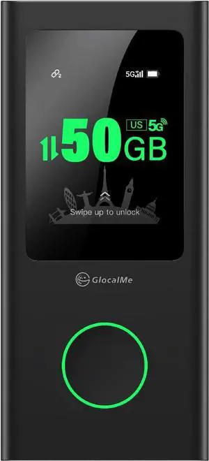 GlocalMe Numen Air 5G Hotspot with 50GB US/CA/MX Data 90Days, Portable WiFi Hotspot for Travel, Ultra High Speed Mobile Hotspot Device with Touch Screen, No SIM Card Required, 16 Connected Devices