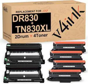 v4ink 6Pack Compatible TN830XL DR830 Replacement for Brother TN830 TN830XL Toner Cartridge DR830 Drum Set for Brother DCP-L2640DW HL-L2400D HL-L2405W HL-L2460DW HL-L2480DW Printer (4 Toner + 2 Drum)