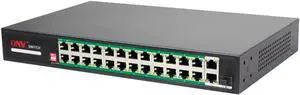 Unmanaged 26-Port Gigabit Uplink AI PoE Switch, Support Watchdog Function Wireless APs - IEEE802.3af/at, Uplink RJ45 Port, Ethernet Network Switch for IP Cameras,VoIP Phones, Wide Temperature Range