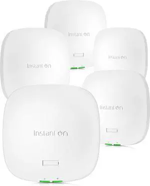 HPE Networking Instant On Access Point AP21 2x2 WiFi 6 Indoor Wireless Access Point (5 Pack) | Single-Room, Secure, Smart Mesh Support | Power Source Not Included | US Model (S1T08A-5PACK)