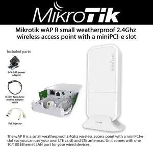 Mikrotik wAP R small weatherproof 2.4Ghz wireless access point with a miniPCI-e slot and LTE antennas