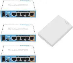 Mikrotik RB750P-PBr2 PowerBox outdoor 5 Ethernet port router with PoE (1-UNIT) + RB951Ui-2nD hAP wireless access point PoE (3-UNITS)