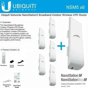 Ubiquiti NSM5 Bundle of 6 NanoStation M5 5GHz Outdoor airMAX CPE 150+Mbps 15+km