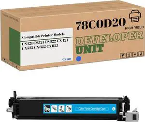 Compatible Developer Unit Replacement for Lexmark 78C0D10 78C0D20 78C0D30 78C0D40, Fit for CS421 CS421dn CS521 CS521dn CS622 CX421adn CX522 CX622 CX625de Printer (1-Pack Cyan)