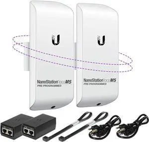 Wireless Bridge LOCOM5 PRE-Programmed Bundle of 2 Ubiquiti Nanostation LOCO M5, Point to Point Outdoor WiFi Bridge, Plugh and Play, 5GHz, 150+Mbps, 15+km Link Range Network Wireless Bridge.