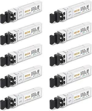 10Pack 10GBase-SR SFP+ Transceiver, 10G 850nm Multimode Module up to 300M, Compatible for Cisco SFP-10G-SR, Ubiquiti UniFi UF-MM-10G, Meraki MA-SFP-10GB-SR, D-Link, Netgear, Mikrotik, ZTE and More