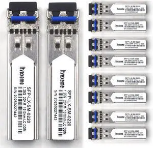 10 Pack 1.25G SFP Network Transceiver Module, 1000Base-LX Single Mode, 1310nm SMF, 20km, for Router, Network Card, Switch, Firewall etc