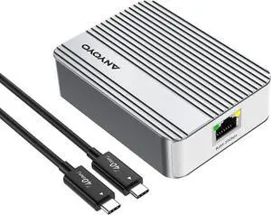 ANYOYO 10G Ethernet Adapter RJ45 Port Includes Cable Supports 10/5/ 2.5/1Gbps and 100Mbps Base-T for High-Speed Network Adapter for Router NAS LAN Compatible with thunderbolt5/4/3/USB4 Ports(Sliver)