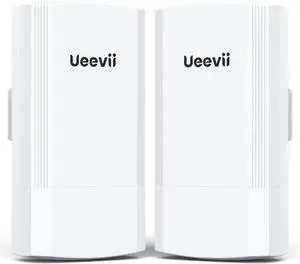 Wireless Bridge, UeeVii 5.8G Point to Point WiFi Bridge, 2KM Long Range Outdoor CPE with 2x100Mbps LAN Ports, 24V PoE Injector, Ideal for Barn, Garage, or Shop Network Extension