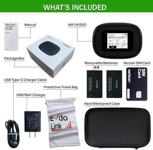 5G Mobile Portable WiFi | Verizon Wireless Jetpack Inseego MiFi M1000 | Mobile Hotspot for Travel | RJ45 Ethernet Port | Speed Up to 2,4 Gbps | Use 8 hrs | EVDO-LINK Bundle - Verizon Sim Card