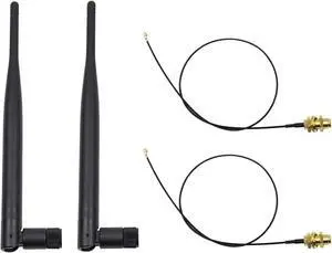 2 x 6dBi 2.4GHz 5GHz Dual Band WiFi RP-SMA Antenna + 2 x 35cm U.fl/IPEX Cable for Wireless Routers Mini PCIe Cards Network Extension Bulkhead Pigtail PCI WiFi WAN Repeater