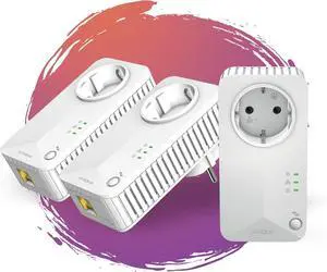 Powerline 600 Triple EU Set - 3 Powerline adapters 600 Mbps - Fast Internet access - Integrated socket - 300 m range - For all routers - LAN connection - Easy installation - white