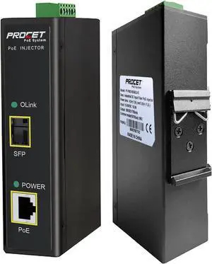 PROCET DIN Rail SFP Fiber PoE Injector 95W SFP Uplink PoE++ Gigabit Power Injector Industrial, IEEE802.3af/at/bt Compliant for IP Camera, Access Point, POS, Kiosks, PT-PSE105GBLS-E