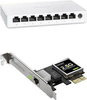 BrosTrend 8 Port 2.5G Network Switch, Unmanaged Ethernet Switch Multi-Gigabit + 2.5Gb Network Card, PCIe Network Adapter RJ45 NIC