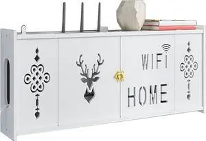 Router Shelf Wall Mount WiFi Router Storage Box, Network Set Top Box Wall Mounted WiFi Router Storage Box Wireless Router Storage Shelf TV Lower Row Socket Occlusion Box, 71.5x24x12cm, White