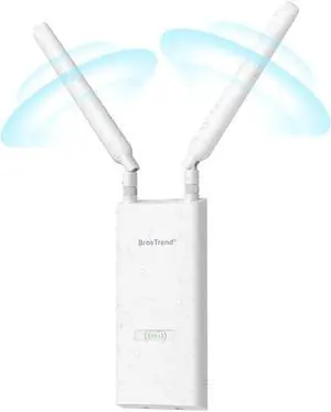 BrosTrend AC1200 Outdoor WiFi Extender Long Range, Dual Band 5GHz + 2.4GHz, IP65 Weatherproof Gigabit Signal Booster, PoE Powered, with Passive PoE Injector, 2x 5dBi Antennas, Works for Yard, Farm, RV