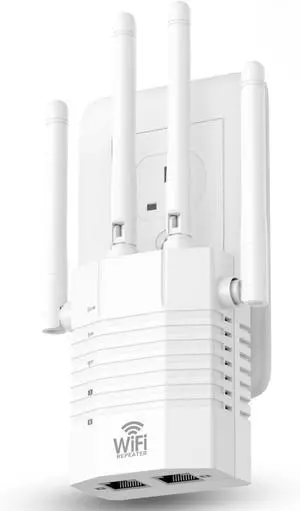 4 - Antenna WiFi Booster, WiFi Extender Signal Booster with 1200Mbps Dual - Band 2.4G&5G, WiFi Extender Covers 12880 Sq.ft 105 Devices, WiFi Repeater with Wall - Plug Network Extender