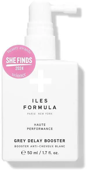 ILES FORMULA Grey Delay Booster  Anti-Gray Leave-In Hair Treatment, Prevents Premature Graying & Stimulates Melanin Production, Plant-Based w/Chios Mandarin & Matsutake Mushroom, 1.7 fl oz (50 ml)
