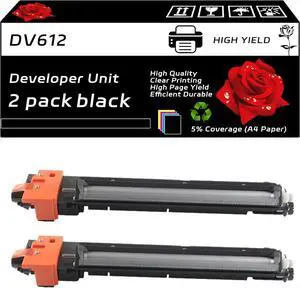 DV612 Developer Unit Compatible for Konica Minolta bizhub 552 652 C452 C552 C552DS C652 C652DS Printers, with Chip, High Yield 200000 Pages, Clear Printing (2-Pack Black)