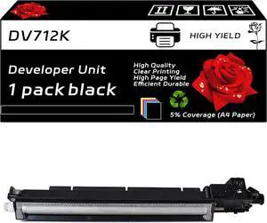 DV712K Developer Unit Compatible for Konica Minolta bizhub C659 bizhub C759 Printers, with Chip, High Yield 120000 Pages, Clear Printing (1 Pack Black)
