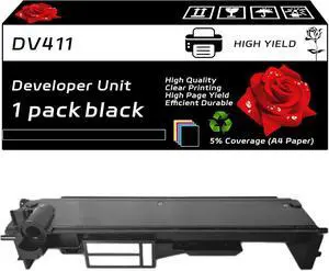 DV411 Developer Unit Compatible for Konica Minolta bizhub 223 283 36 363 42 423 Printers, with Chip, High Yield 150000 Pages, Clear Printing (Black)