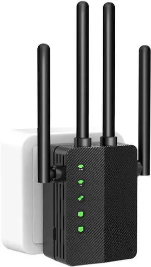 WiFi Range Extender, 1200Mbps Signal Booster Repeater Dual Band WiFi Extender, 4 Antennas 360° Full Coverage Wireless Internet Amplifier for Smart Home Devices