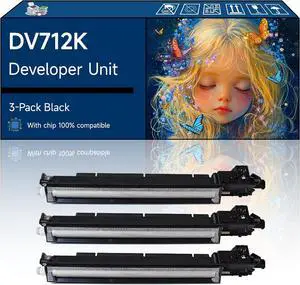 DV712K Developer Unit Compatible with Konica Minolta bizhub C659 bizhub C759 Printers, High-Yield Vibrant Colors, Sharp Text, Easy Installation, Perfect for Home & Office Use (3 Pack Black)