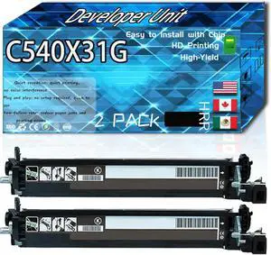 C540X31G Developer Unit Compatible for Lexmark C540N C543DN C544DN C544DTN C544DW Printers, High Production Replacement (2 Pack Black)