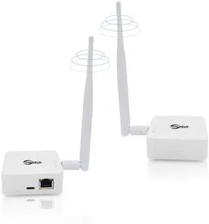 Wireless Bridge,2.4G Point to Point Outdoor 1KM Long Range WiFi Bridges for PtP/PtMP with High Gain Antenna, Type-C Adapter, 2 RJ45 Ethernet Port, 2 Pack (White)