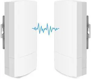 Wireless Bridge Kit, 2-Pack 1KM Distance Outdoor CPE PTP/PTMP, WiFi Repeater, 2.4GHz 300Mbps, one-Key Bridge with LED Indicators, Water-Proof, Pre-paired, Auver Technology