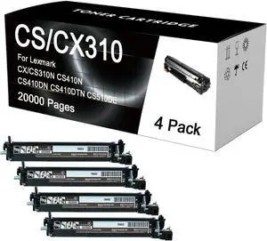 CS310 Developer Unit Compatible for Lexmark CS310n CS310dn CS410n CS410Dn CS410dtn CS510dte CX310n CX410dn CX510dte Printers, 20000 Pages, Bright Colors,Black-4 Pack