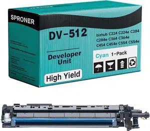 DV-512 (A2XN03D A2XN0ED A2XN08D A2XN0KD) Developer Unit Compatible with Konica Minolta bizhub C224 C224e C284 C284e C364 C364e C454 C454e C554 C554e Printer, [200000 Pages] (Cyan)