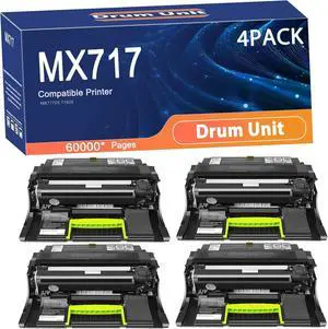 Compatible MX717 Drum Unit Replacement for Lexmark Printers to Use with MX717DE 718DE Printer,Long-Lasting and Accurate Printing 4set