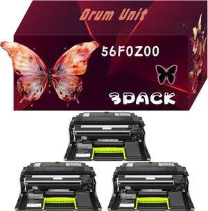 56F0Z00 Drum Unit Compatible for Lexmark MX522adhe MX622ade MX622adhe Optra SC1275 XM1242 XM1246 XM3250 Printers, with Chip, High Yield 60000 Pages, Bright Colors (3 Pack Black)