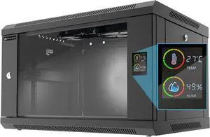 Wall Mount Rack 6U9U/12U Server Cabinet Enclosure with 2 Cooling Fans, Locks, Temp Display, 450mm Depth, 19 Inch Switch Rack for IT Equipment, A/V Devices