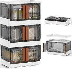 HAIXIN Closet Organizers and Storage - Trunk Car Organizer with Lids and Doors, Dorm Room Essentials, 8.4 Gal Collapsible Stackable Storage Bins, Plastic, 3 Pack