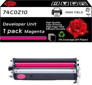74C0Z10 Developer Unit Compatible for Lexmark C4150 CS720de CS720dte CS725de CS725dte CX725de CX725dhe CX725dthe XC4140 Printers, with Chip, High Yield 250000 Pages, Clear Printing (1 Pack Magenta)