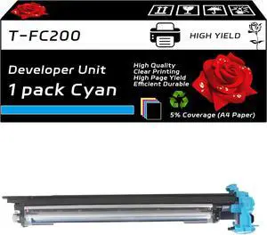T-FC200 Developer Unit Compatible for Toshiba E Studio 2000AC 2500AC Printers, with Chip, High Yield 80000 Pages, Clear Printing (1 Pack Cyan)