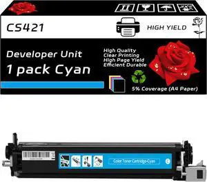 CS421 Developer Unit Compatible for Lexmark CS421 CS521 CS622 CX421 CX522 CX622 CX625 Printers, with Chip, High Yield 12500 Pages, Clear Printing (Cyan)